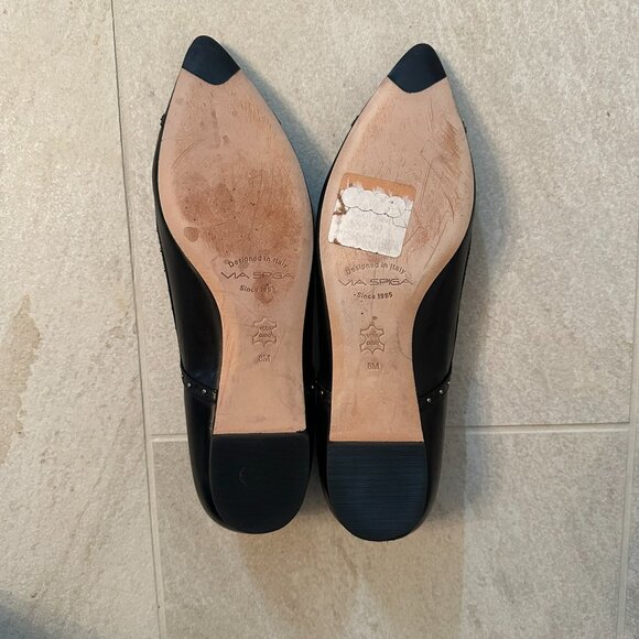 VIA SPIGA BLACK SILVER STUDDED POINT TOE BALLET FLATS SIZE 8 CITY CONTEMPORARY - Picture 8 of 8
